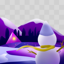 紫色调冬天雪景插画元素