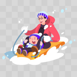 父亲带儿子玩滑雪手绘插画元素