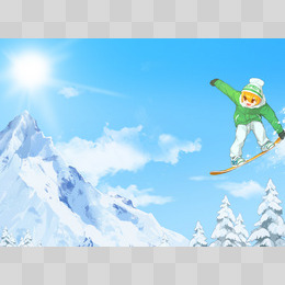 滑雪的男孩卡通海报背景