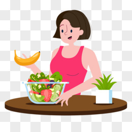 女生减肥吃水果沙拉场景元素