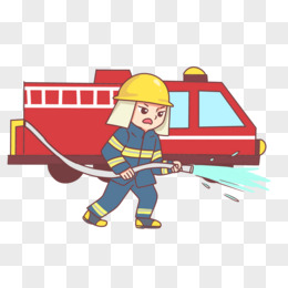 手绘消防人员救火场景素材
