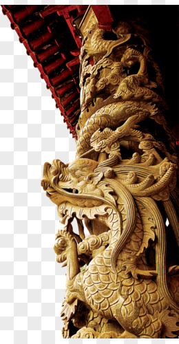 中国传统建筑石柱雕刻龙纹