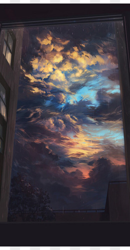 窗户外的天空动漫海报背景