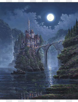 阴深的城堡夜景插画
