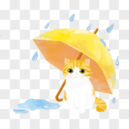 手绘插画风卡通躲雨的猫咪免抠元素