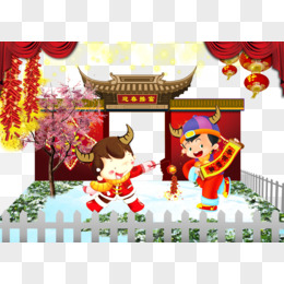 中国风福娃春节放鞭炮素材背景