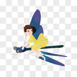 创意卡通手绘女孩骑着蜻蜓免抠元素