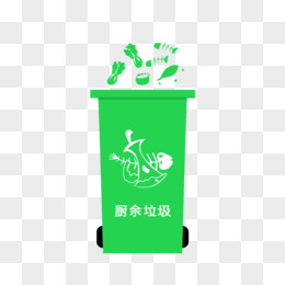 卡通手绘绿色标识厨余垃圾分类垃圾桶元素