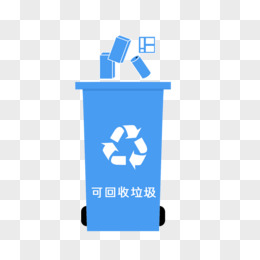 卡通手绘可回收垃圾蓝色标识垃圾桶元素