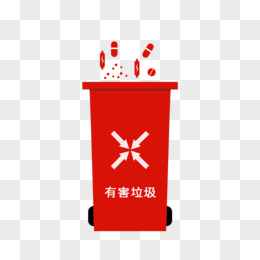 卡通手绘红色有害垃圾分类垃圾桶元素