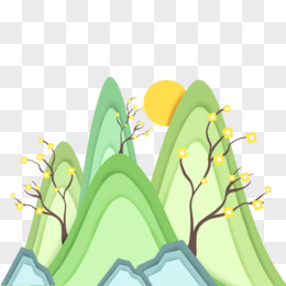 手绘山树