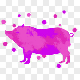 十二生肖猪粉色泼墨剪影装饰素材