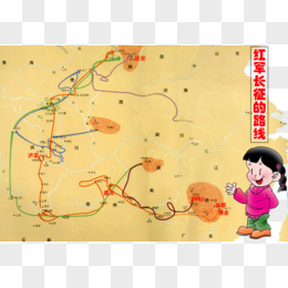 红军长征路线图和卡通女孩