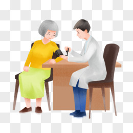 卡通手绘医生在给老人测血压免抠元素