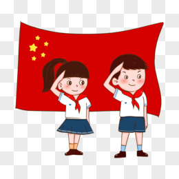 卡通手绘学生穿校服戴红领巾敬礼元素