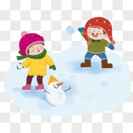 手绘小孩打雪仗免抠素材
