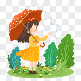 手绘卡通小女孩打伞插画免抠元素