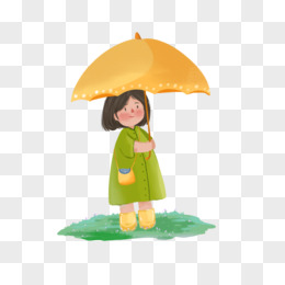 卡通手绘小女孩打伞元素