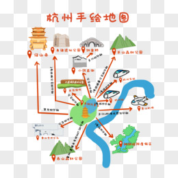 手绘杭州旅游地图素材