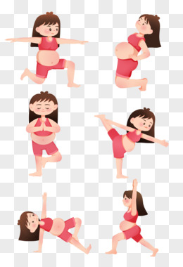 一组卡通手绘孕妇瑜伽套图素材
