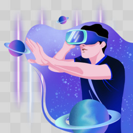 手绘男性人物戴VR神游上传