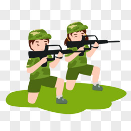 卡通矢量学生军事夏令营训练活动场景之打枪素材
