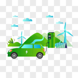 绿色矢量新能源汽车创意环保插画元素