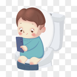 卡通手绘拉屎看手机男孩上厕所免抠元素