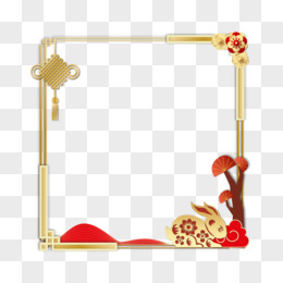 中式红金立体兔年方形边框套图系列三元素