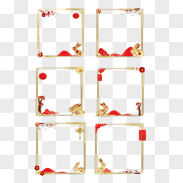 中式红金立体兔年方形边框套图一元素