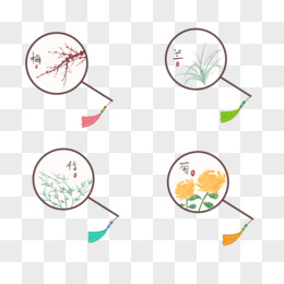 一组手绘中国风梅兰竹菊团扇合集元素