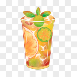 一组卡通手绘新鲜夏日饮品之西柚汁元素