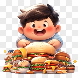 小胖子大胃王吃汉堡元素