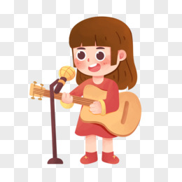 创意卡通女孩弹吉他唱歌元素