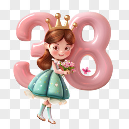 38妇女节女神节抱着鲜花的可爱公主3D卡通形象