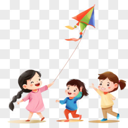 可爱的小朋友开心的一起放风筝卡通元素