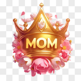 母亲节艺术字MOM皇冠鲜花创意3D元素