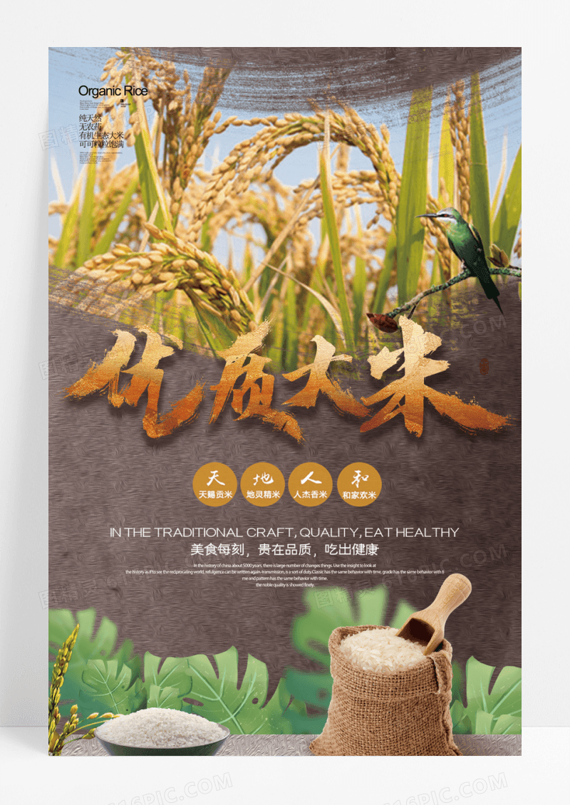 金色优质大米创意海报设计