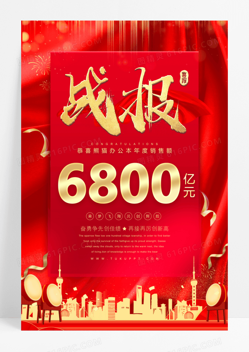 红色喜庆销售战报宣传海报