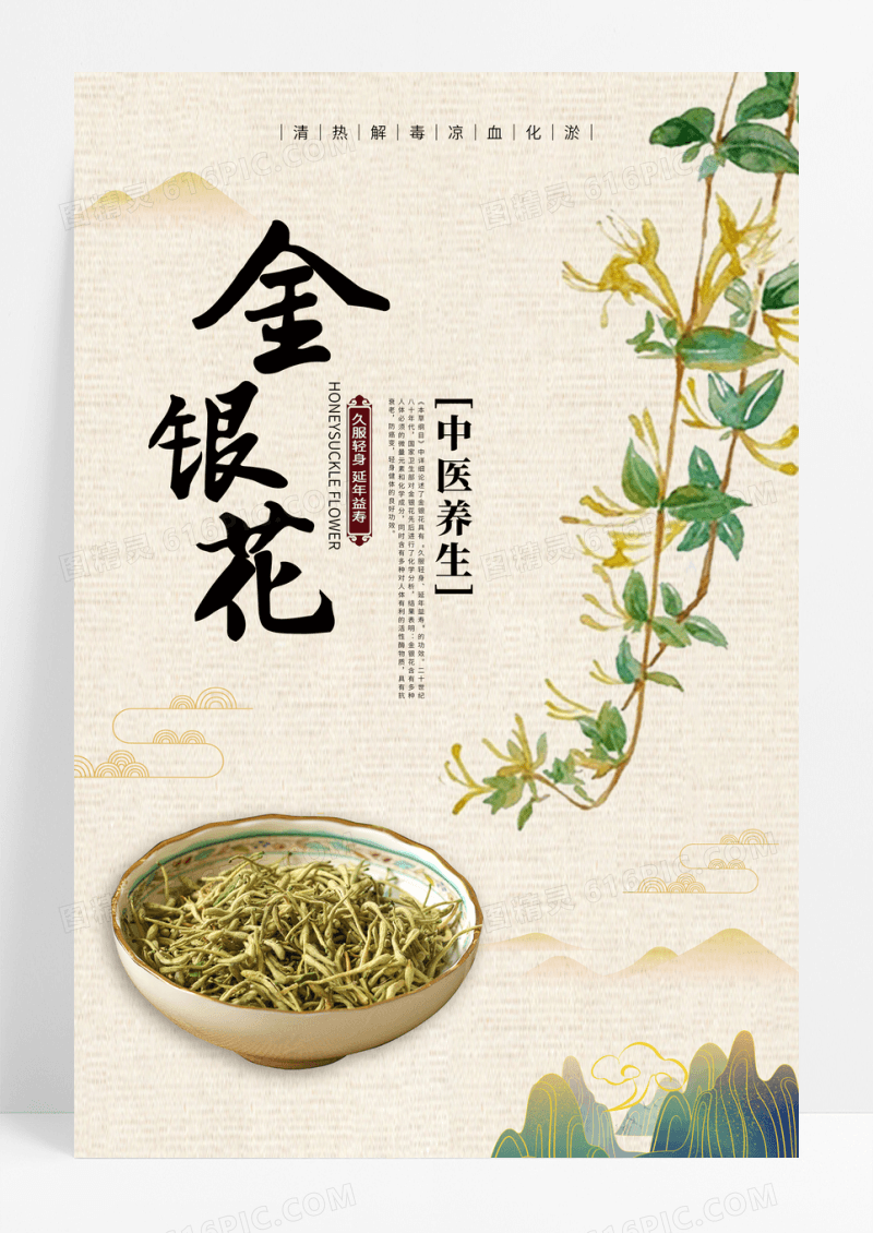 简约风药品金银花宣传海报