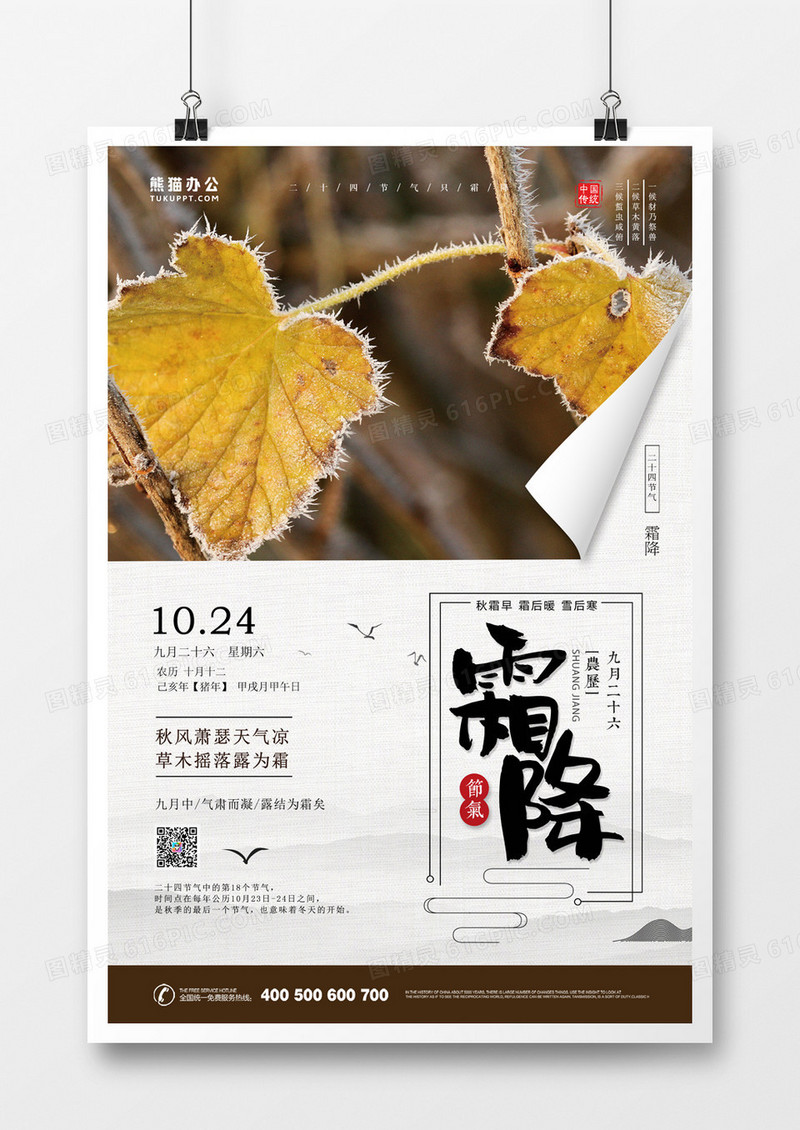二十四节气霜降简约海报