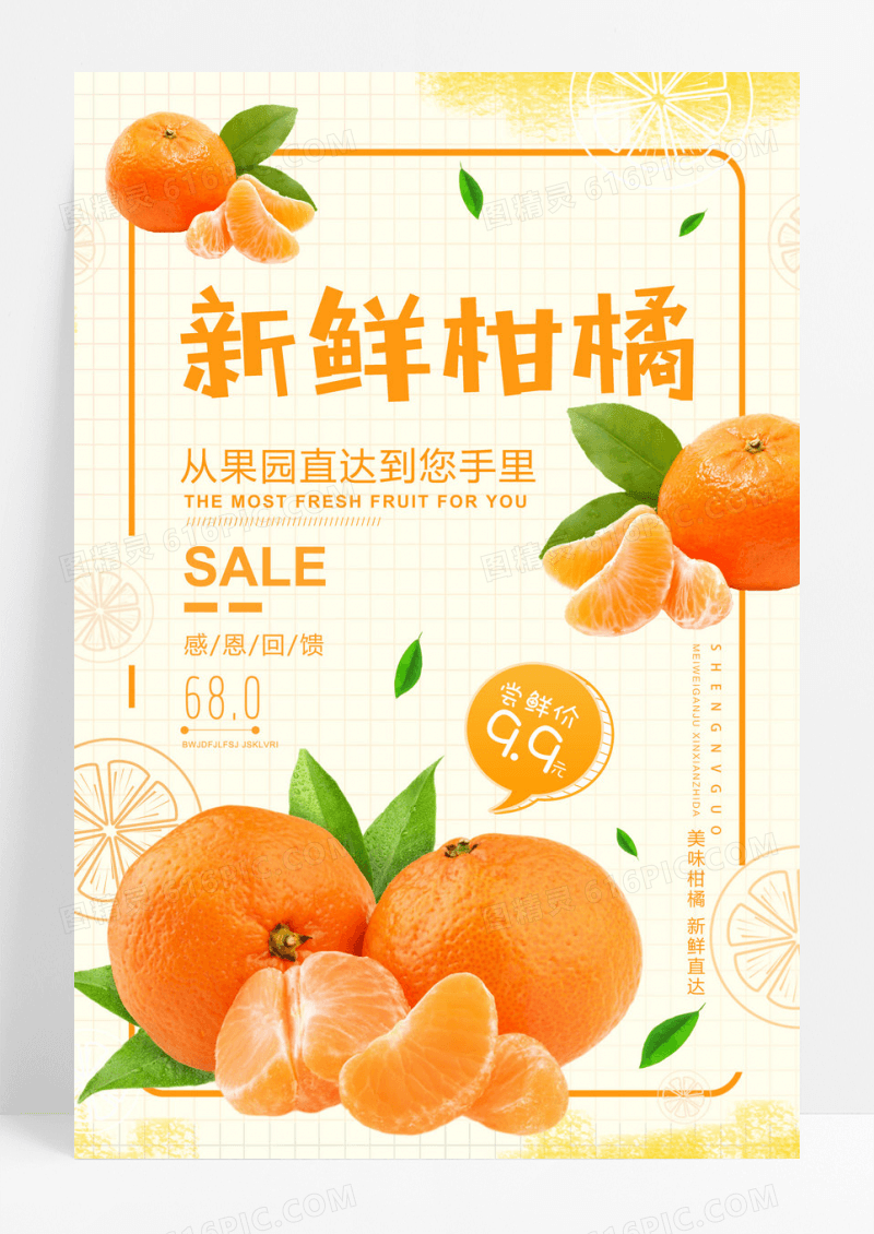 简约清新新鲜柑橘水果促销海报