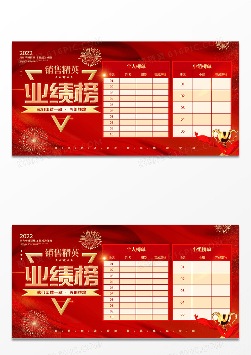 红色大气销售精英业绩榜销售展板