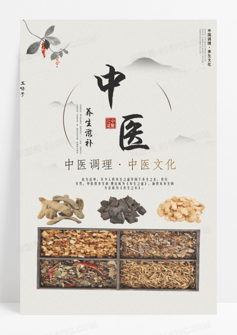简约国风中医调理养生海报