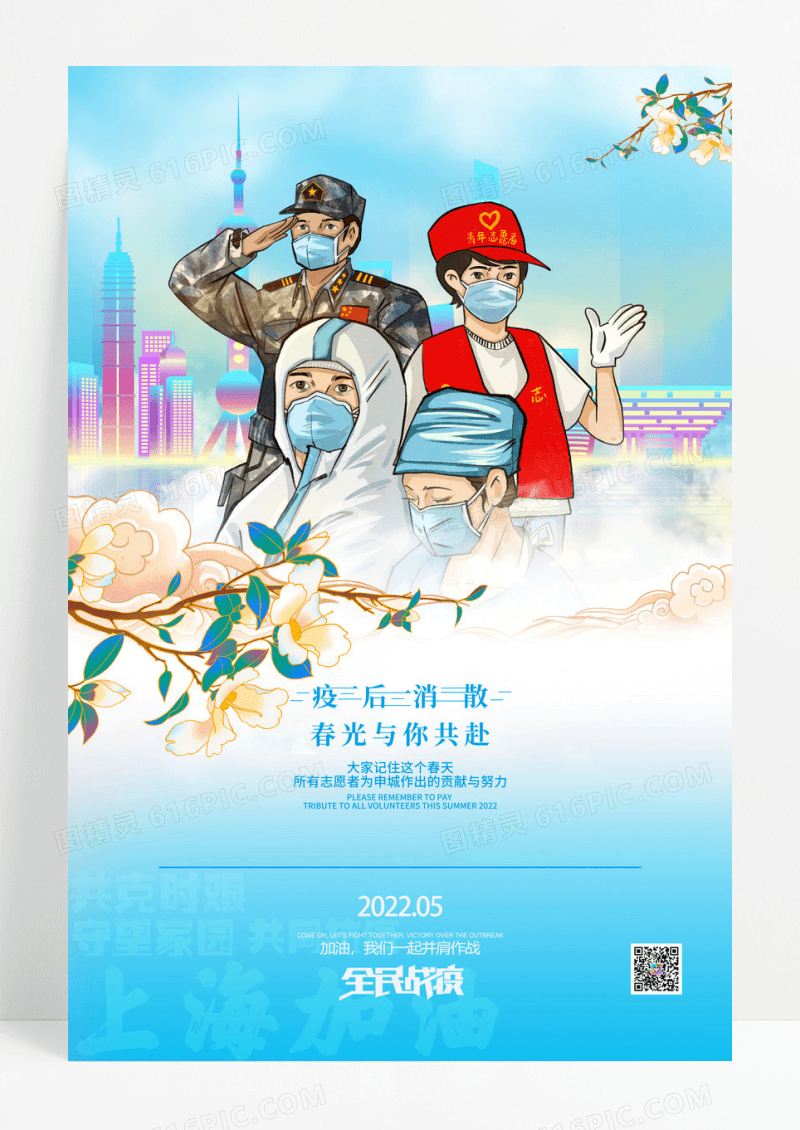 小清新上海加油抗疫防疫海报