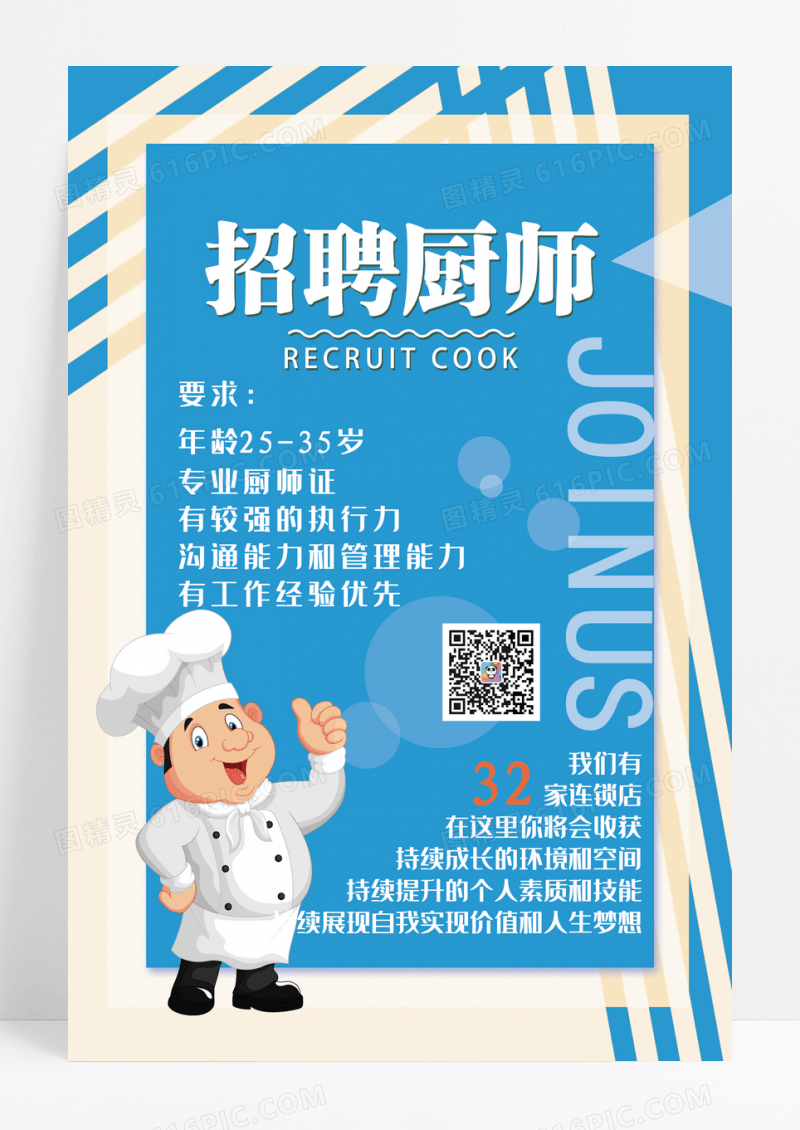 厨师招聘扁平化海报