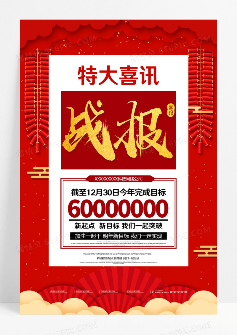红色创意喜庆年会战报海报