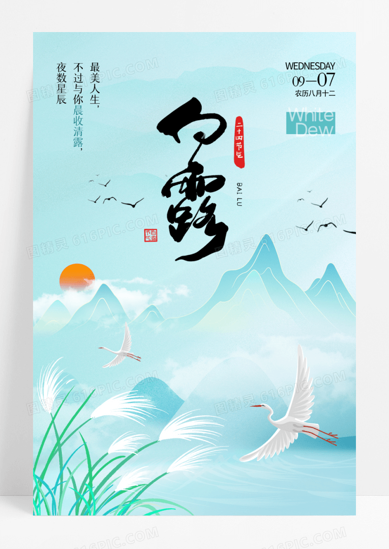 清新中国风传统24节气白露海报