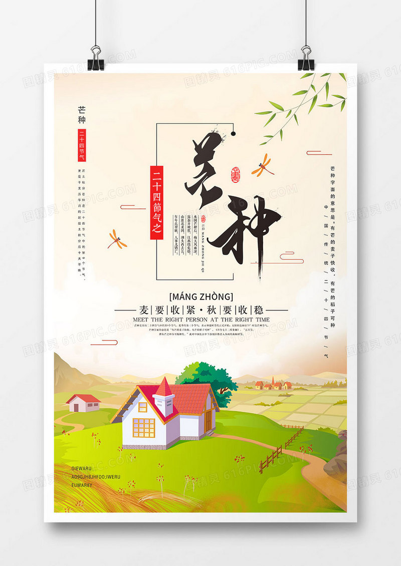卡通时尚芒种二十四节气海报