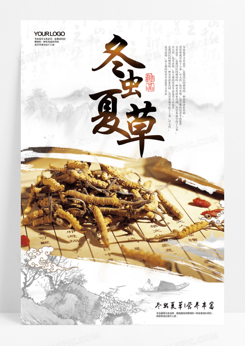 中医冬虫夏草中药海报 中医文化  中药 药材